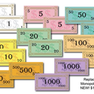 Replacement Board Game Money - Instant Download