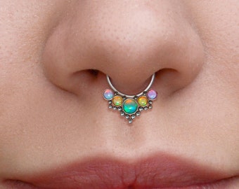 Septum Hoop - Opal Septum Ring 16g - Daith Jewelry Surgical Steel - Septum Piercing - Daith Piercing Jewelry - Septum Clicker