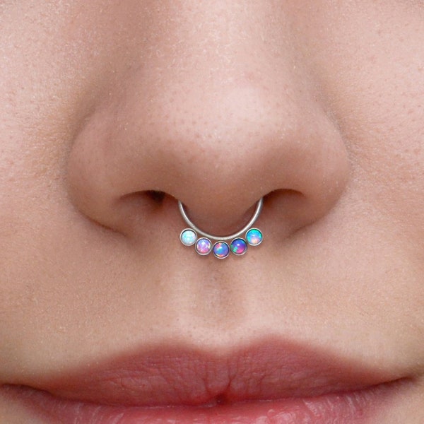 Septum Ring Surgical Steel - Septum Jewelry with Opal Stones - Daith Earring - Septum Clicker Ring - Daith Piercing - Body Piercing Jewelry