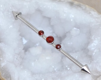 Barra industrial de granate - Piercing de andamio - Pendiente de andamio - Joyería industrial de acero quirúrgico calibre 14