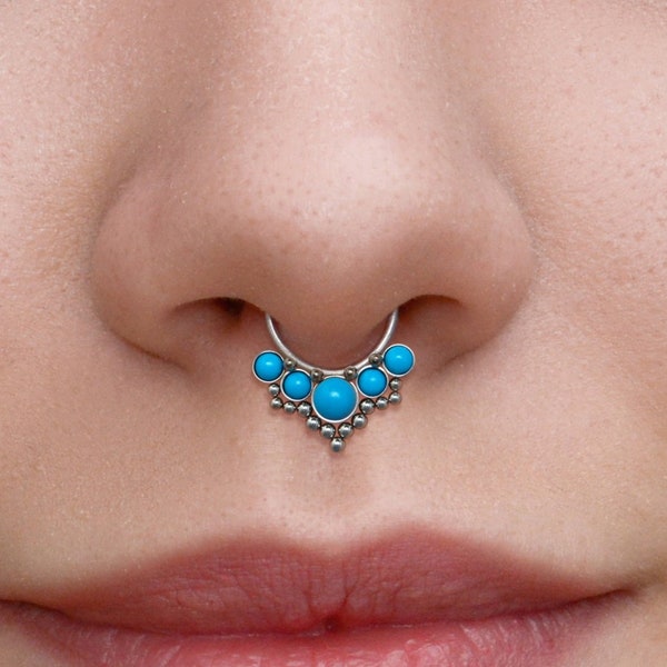 Septum Hoop - Turquoise Septum Ring 16g - Daith Jewelry Surgical Steel - Septum Piercing - Daith Piercing Jewelry - Septum Clicker