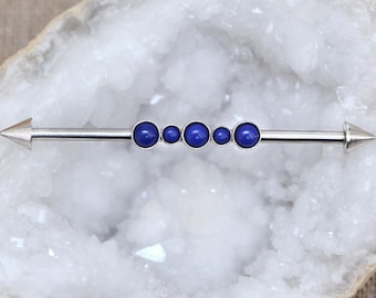 Industrial Barbell Lapis lazuli - Scaffold Piercing - Scaffold Earring - Industrial Jewelry Surgical Steel 14 gauge - Industrial Piercing