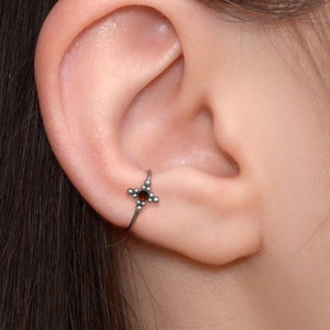 Surgical Steel Conch Ring - Tragus Hoop with Garnet Stone - Cartilage Earring Hoop - Seamless Ring for Helix Piercing - Rook Clicker