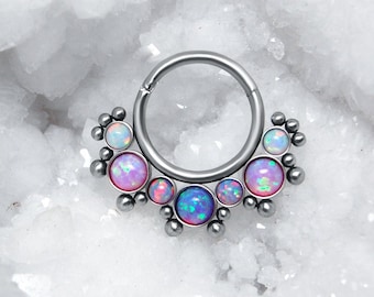 Daith Earring - Implant Grade Titanium  Septum Piercing Jewelry - Opal Daith Hoop Earring - Septum Jewelry 16g - Septum Piercing Clicker