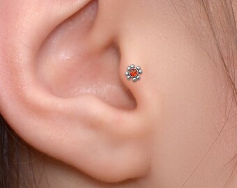 Tragus Stud - Cartilage Earring Surgical Steel - Helix Labret with CZ Stone - Internally Threaded Labret Stud for Conch Piercing