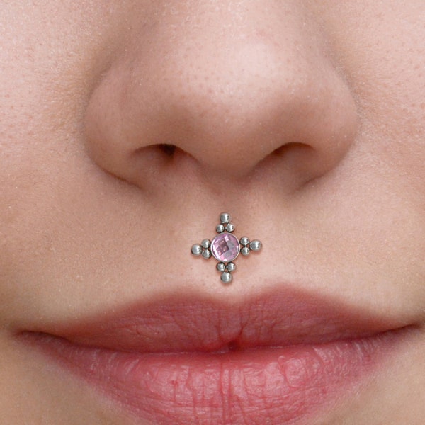 Surgical Steel Lip Ring Stud - Medusa Piercing Jewelry - Monroe Flat Back Stud with CZ Stone - Philtrum Labret Stud - Labret Jewelry