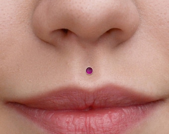 Surgical Steel Lip Ring Stud - Medusa Piercing Jewelry - Monroe Flat Back Stud with Ruby Stones - Philtrum Labret Stud - Labret Jewelry