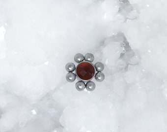 Dermal Jewelry - Surgical Steel Dermal Top - Dermal Piercing - Dermal Top Jewelry with Garnet Stone - Internally Threaded Microdermal Top