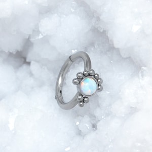 Surgical Steel Cartilage Piercing - Tragus Earring Hoop - Helix Clicker with Opal Stone - Rook Earring - Conch Ring - Body Piercing