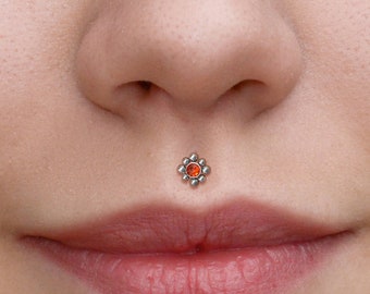 Surgical Steel Lip Ring Stud - Medusa Piercing Jewelry - Monroe Flat Back Stud with CZ Stone - Philtrum Labret Stud - Labret Jewelry