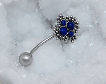 Titanium Belly Ring Lapis Lazuli - Curved Barbell Piercing - Navel Jewelry - Belly Button Stud - Belly Jewelry - Body Piercing Jewelry