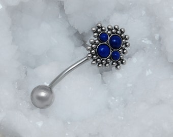 Titan Bauchnabel Ring Lapis Lazuli - Geschwungener Barbell Piercing - Bauchnabel Schmuck - Bauchnabel Ohrstecker - BauchnabelSchmuck - Body Piercing Schmuck