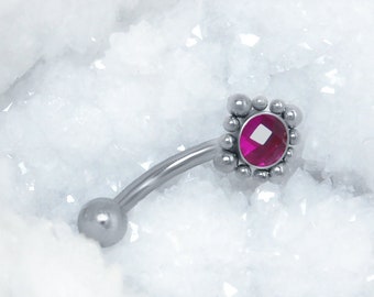 Anneau pour sourcils - Barre pour sourcils en acier chirurgical 316 L - Piercing tour avec pierre rubis - Boucle d'oreille cartilage avec filetage externe