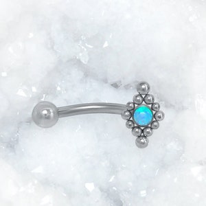 Surgical Steel Eyebrow Jewelry - Rook Earring - Eyebrow Curved Barbell Opal - Rook Jewelry - Cartilage Barbell - Eyebrow Banana Barbell