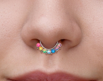 Septum Piercing Chirurgenstahl - Daith Ohrring Hoop - Septum Clicker mit Opalsteinen - Daith Schmuck 16g - Septum Nasenring