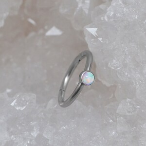 Tragus Earring - Cartilage Hoop Surgical Steel - Seamless Ring for Helix Piercing - Rook Clicker - Conch Jewelry with Opal Stone