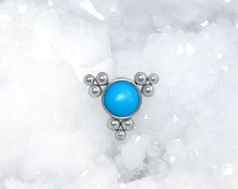 Dermal Piercing - Dermal Top Surgical Steel - Dermal Top Jewelry with Turquoise Stone - Dermal Jewelry Threaded - Microdermal Top