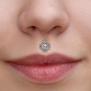 Lip Piercing Jewelry Surgical Steel - Labret Piercing Internally Threaded Stud - Medusa Flat Back Earring - Monroe Stud with CZ Stone