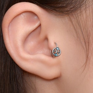 Tragus Earring - Cartilage Hoop Surgical Steel - Seamless Ring for Helix Piercing - Rook Clicker - Conch Jewelry with CZ Stones