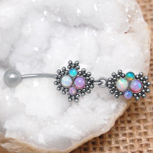 Belly Ring - Belly Button Ring Surgical Steel - Navel Jewelry with Opal stones - Belly Piercing - Body Piercing Jewelry