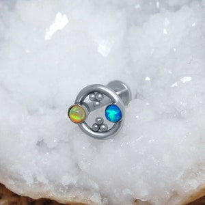 Opal Cartilage Earring Stud Titanium - Tragus Labret Earring - Forward Helix Jewelry - Conch Earring Stud - Labret Jewelry
