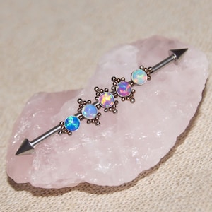 Industrial Barbell Titanium 14g - Opal Industrial Bar Earring - Straight Barbell Jewelry - Industrial Piercing Bar - Scaffold Earring