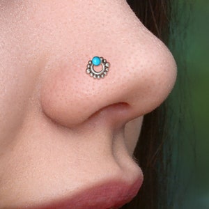 Nose Jewelry - 316L Surgical Steel Nose Stud - Nose Piercing - Nostril Piercing Jewelry with Turquoise Stone - Nose L Shape Stud