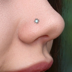 Titanium Nose Stud Screw 18g - Nose Ring Opal - Nostril Jewelry 22g - Nose Stud l Shape 16g - Nose Screw Stud - Nose Earring 20g