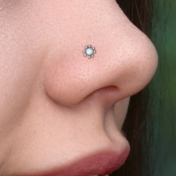 Titanium Nose Stud Screw 18g - Nose Ring Opal - Nostril Jewelry 22g - Nose Stud l Shape 16g - Nose Screw Stud - Nose Earring 20g