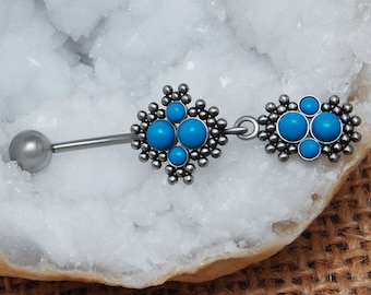 Belly Ring - Belly Button Ring Surgical Steel - Navel Jewelry with Turquoise stones - Belly Piercing - Body Piercing Jewelry