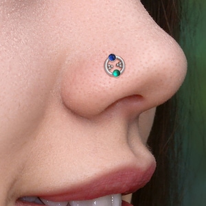 Emerald Nose Ring Titanium 20g - Nose Stud Ring 18g - Nose Stud l Shape 16g - Nostril Piercing - Nose Screw Stud - Nose Pin 22g