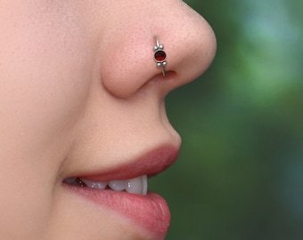 Titanium Nose Hoop Ring 20g - Garnet Nose Ring - Nose Earring - Nose Jewelry - Nostril Piercing 22g - Nose Ring Hoop 18g