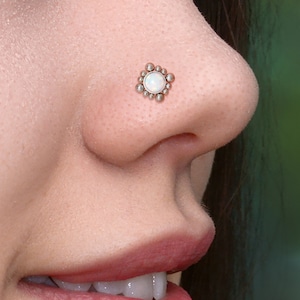 Surgical Steel Nose Piercing Jewelry - Nose Earring - Nose Ring with Opal Stone - Nose Bone Stud - Nostril Stud - Unique Nose Jewelry
