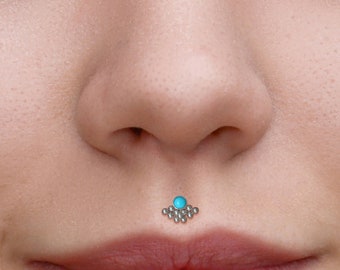Surgical Steel Lip Ring Stud - Medusa Piercing Jewelry - Monroe Flat Back Stud with Turquoise Stone - Philtrum Labret Stud - Labret Jewelry