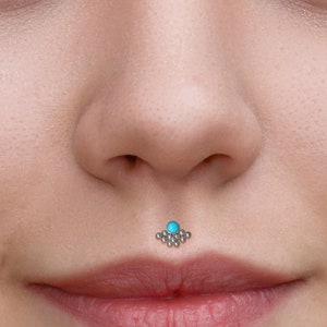 Surgical Steel Lip Ring Stud - Medusa Piercing Jewelry - Monroe Flat Back Stud with Turquoise Stone - Philtrum Labret Stud - Labret Jewelry