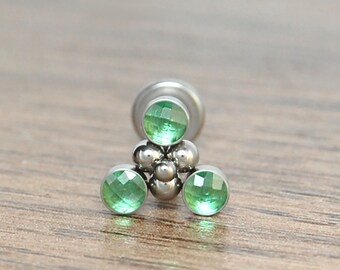 Cartilage Earring Stud - Surgical Steel Tragus Labret Flat Back - Helix Stud with CZ Stones - Conch Jewelry - Labret Jewelry 16g