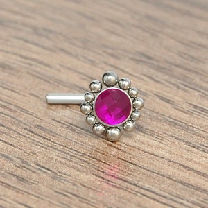 Surgical Steel Nose Earring - Nose Stud with Ruby Stone - Nose Piercing Screw - Nose Ring - Nose L Shape Stud - Nostril Piercing Jewelry