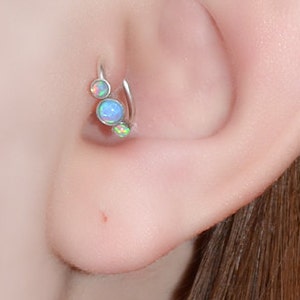 Blauwe Opal Tragus Earring - Zilveren Neus Ring - Rook Earring - Kraakbeen Hoop - Forward Helix Earring - Septum Ring - Tragus Piercing 16 gauge