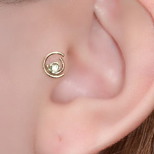 Perno per trago trasparente CZ da 2 mm - Piercing al naso in oro - Perno per cartilagine - Anello per trago - Vite per naso - Perno elicoidale - Perno per naso - Orecchino per trago 20g