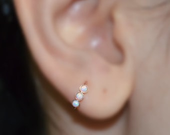 Solid Gold Nose Ring 18g - Tragus Ring White Opal - Forward Helix Earring - Cartilage Earring - Rook Jewelry - Daith Jewelry - Conch Earring