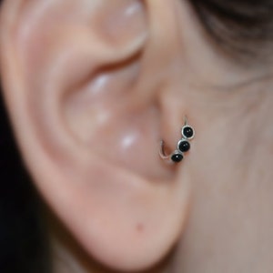 2mm Onyx Tragus Earring - Silver Nose Ring - Rook Earring - Cartilage Hoop - Forward Helix Earring - Septum Ring - Tragus Piercing 16 gauge