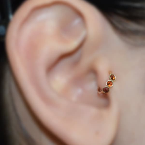 2mm Garnet Tragus Earring - Gold Nose Ring - Rook Earring - Cartilage Hoop - Forward Helix Earring - Septum Ring - Tragus Piercing 16 gauge
