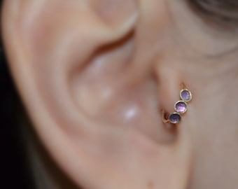 Amethyst Tragus Earring - Gold Nose Ring - Rook Earring - Cartilage Hoop - Forward Helix Earring - Septum Ring - Tragus Piercing 20 gauge