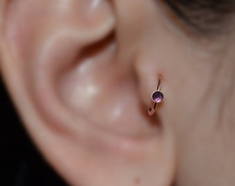 Amethyst Tragus Earring - Gold Nose Ring - Rook Earring - Cartilage Hoop - Forward Helix Earring - Septum Ring - Tragus Piercing 20 gauge