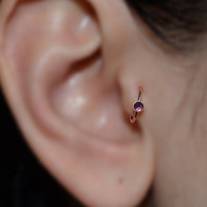 Amethyst Tragus Earring - Gold Nose Ring - Rook Earring - Cartilage Hoop - Forward Helix Earring - Septum Ring - Tragus Piercing 20 gauge