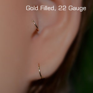 Tragus Earring 7mm - Gold Nose Ring - Rook Earring - Cartilage Hoop - Forward Helix Earring - Septum Ring - Tragus Piercing 22 gauge