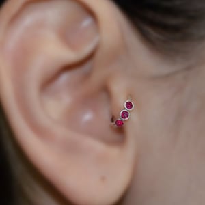 Tragus Earring - Silver Nose Hoop - Helix Earring - Rook Earring - 2mm Red Ruby Tragus Jewelry 18g - Cartilage Piercing - Nose Ring