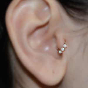 Tragus Earring - Gold Nose Piercing - Helix Ring - White Opal Tragus Hoop - Daith Piercing - Cartilage Ring - Rook Jewelry - Nose Ring 16g