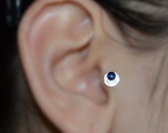Clou Tragus argenté 3 mm saphir - Clou de nez - Piercing Tragus - Boucle d'oreille cartilage 16 g - Boucle d'oreille hélice avant - Boucle d'oreille Tragus