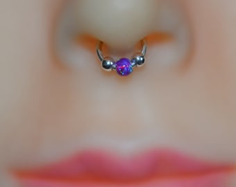 3mm Opal Septum Ring - Gold Septum Jewelry - Nose Ring - Tragus Earring - Cartilage Hoop - Nipple Ring - Septum Hoop 18 gauge